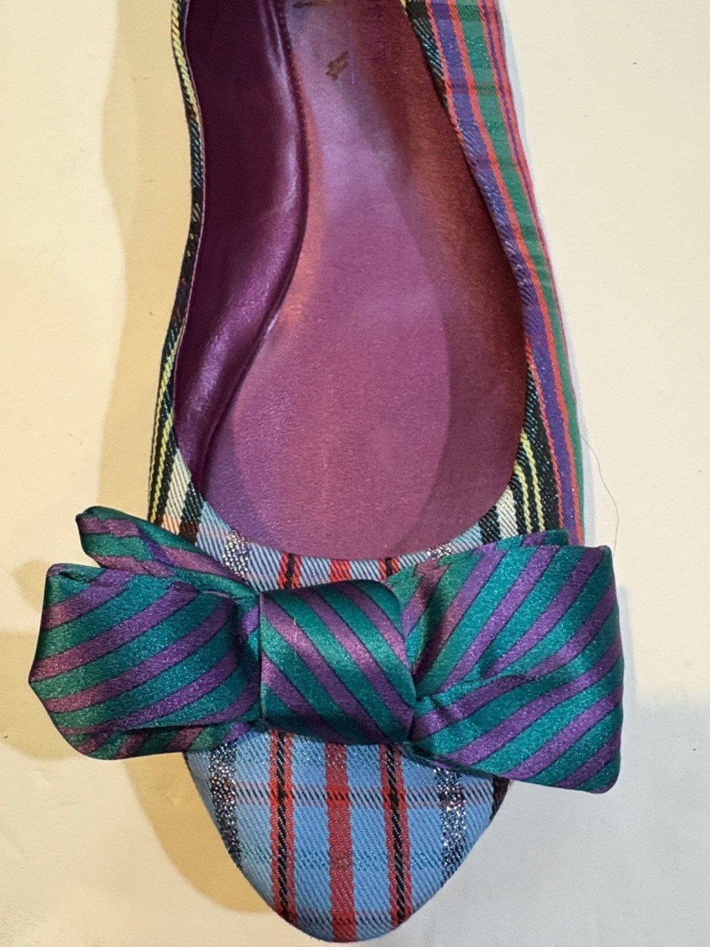 Coach Striped Bow 🩰 Flats in Green & Purple Pink Insole 11B Hard to Find - Picture 7 of 10